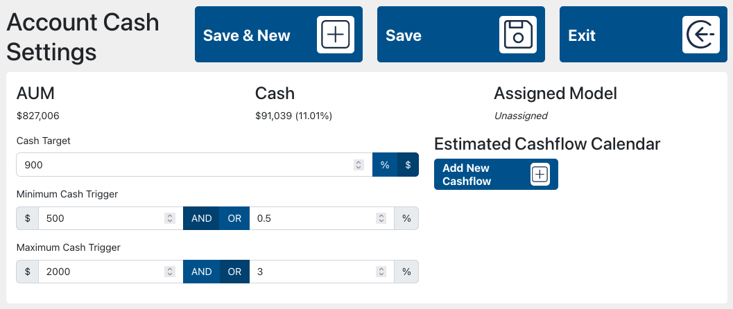 App Screenshot, Cash Settings